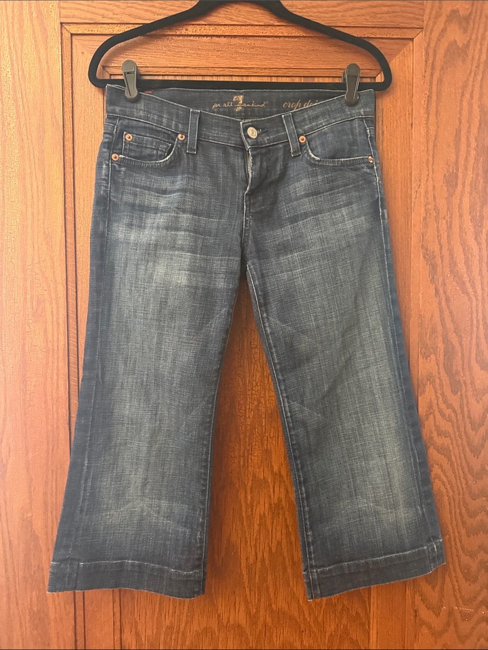 7 For All Mankind Dark Blue Cropped Wide-Leg Jeans